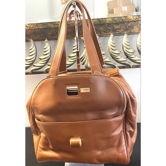 JIMMY CHOO Justine Handbag/Tote Chestnut/Tan Leather Double Strap Shoulder Bag - Picture 9 of 15